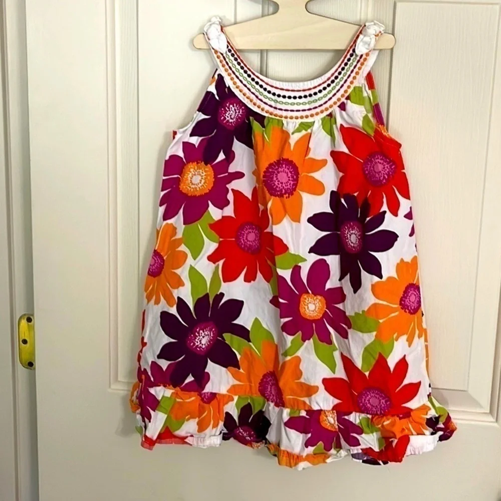 GYMBOREE Large Colorful Flowers Pullover Style Cotton Dress Size 5T . P/2A1409